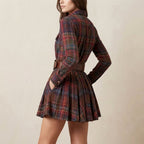 Women’s Country Plaid Shirt Dress – Cowgirl Mini Length Belted Casual Dress