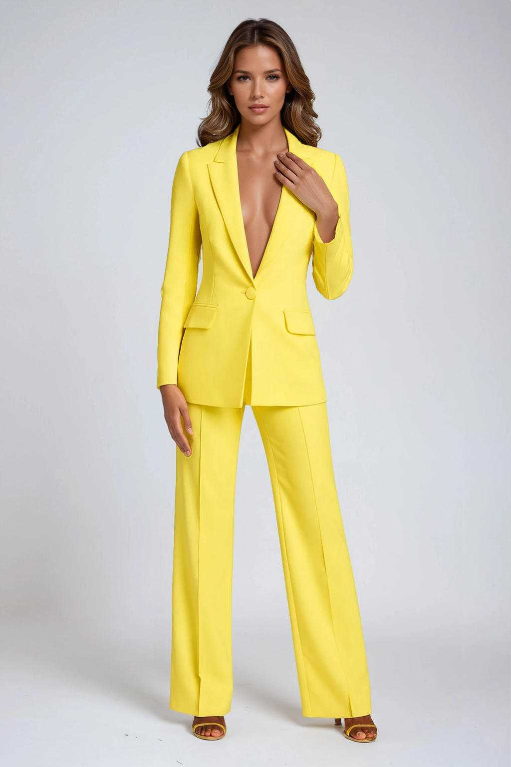 Women’s Blazer Suit Set – Wide Leg Trousers Two-Piece Outfit