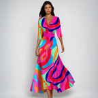 Women’s Printed Floral Dress - Long V-Neck Wrap Maxi Dress