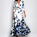 Women’s Printed Floral Dress - Long V-Neck Wrap Maxi Dress