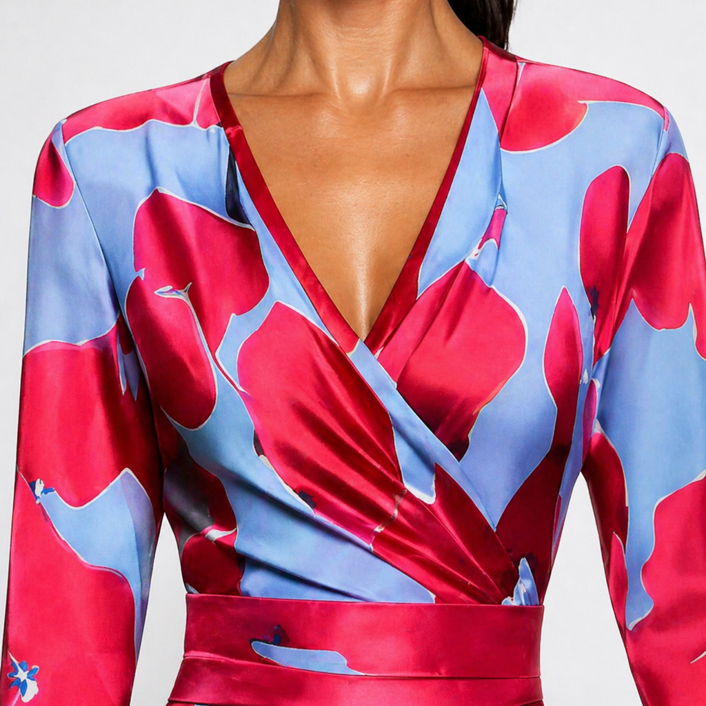 Women’s Printed Floral Dress - Long V-Neck Wrap Maxi Dress