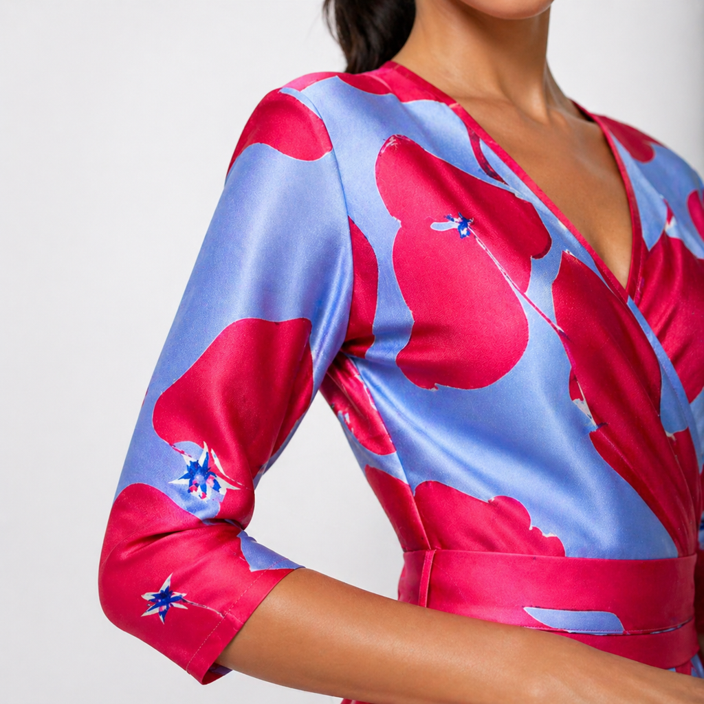 Women’s Printed Floral Dress - Long V-Neck Wrap Maxi Dress