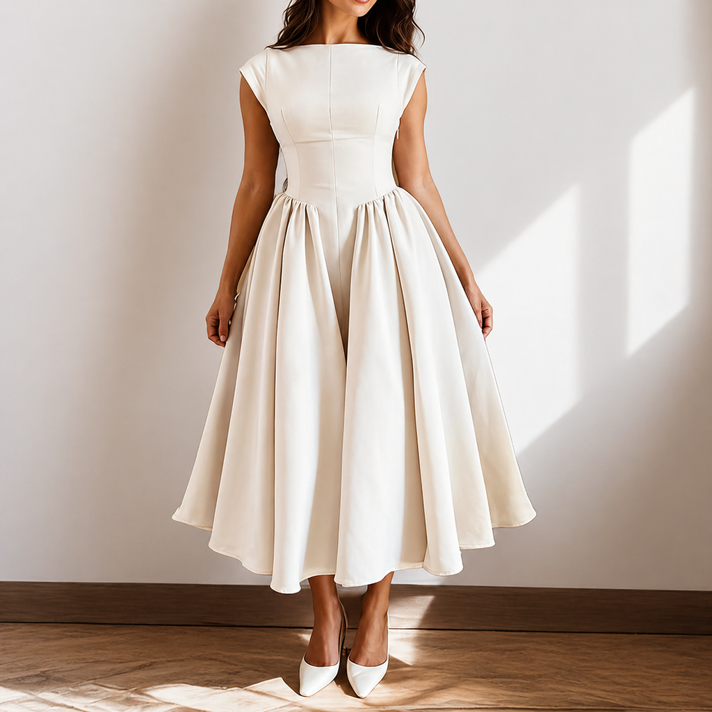 Women's Elegant Midi Dress for Women - Flared Sleeveless Dress