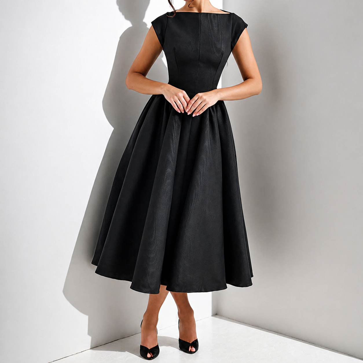 Women's Elegant Midi Dress for Women - Flared Sleeveless Dress