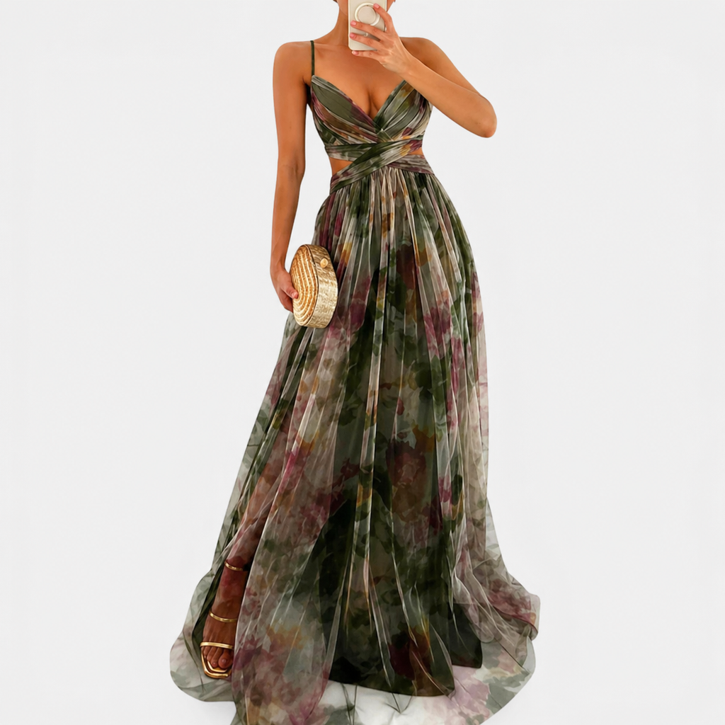 Women's Chiffon Maxi Dress –  Spaghetti Straps Wedding Guest Style Outfit