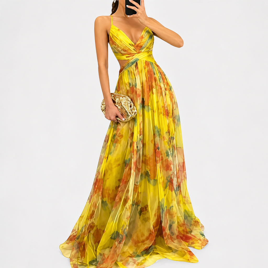 Women's Chiffon Maxi Dress –  Spaghetti Straps Wedding Guest Style Outfit