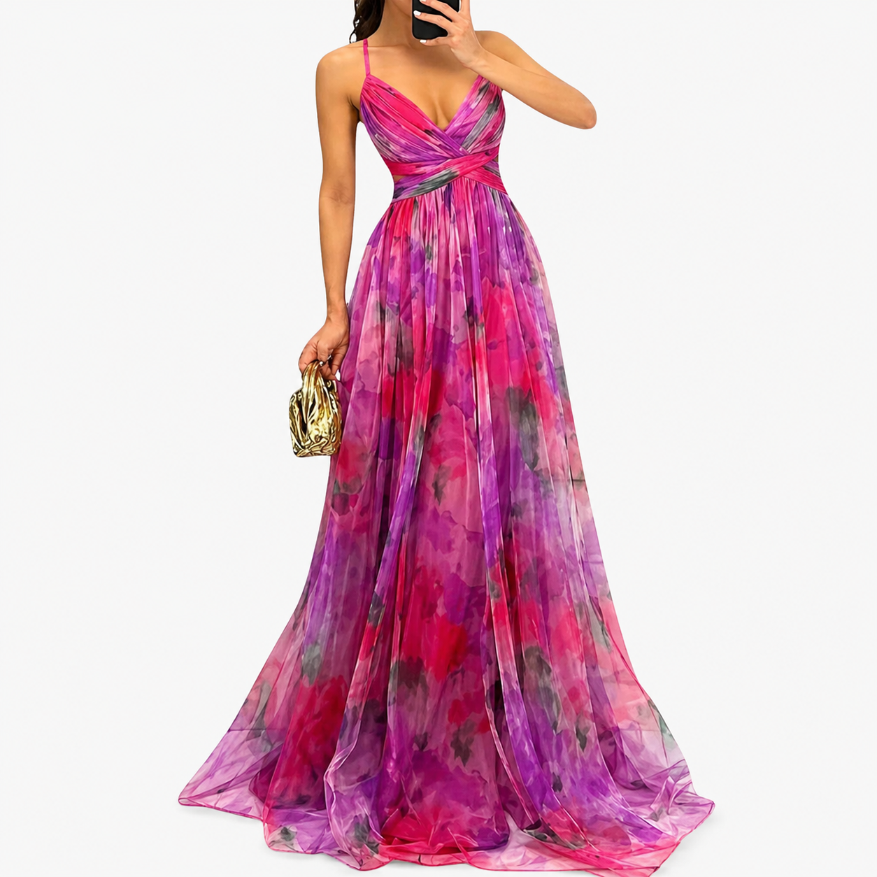 Women's Chiffon Maxi Dress –  Spaghetti Straps Wedding Guest Style Outfit