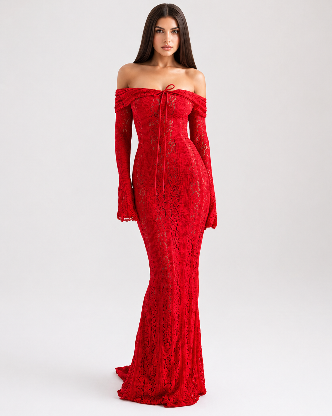 Women's Off Shoulder Wedding Guest Dress - Long Sleeve Lace Maxi Dress Izla Collective Women's Off Shoulder Wedding Guest Dress - Long Sleeve Lace Maxi Dress Izla Collective