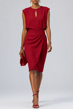 Women’s Keyhole Neck Midi Dress –  Cocktail  Ruched Waist Wedding Guest Style