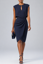 Women’s Keyhole Neck Midi Dress –  Cocktail  Ruched Waist Wedding Guest Style