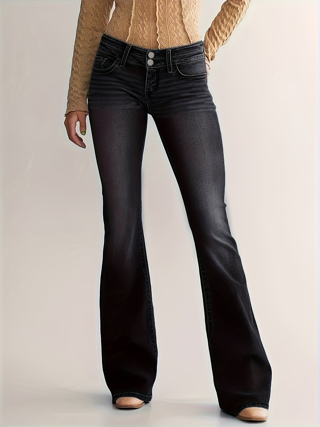 Women’s Low-Rise Flared Jeans – Stretch Denim Bootcut Pants