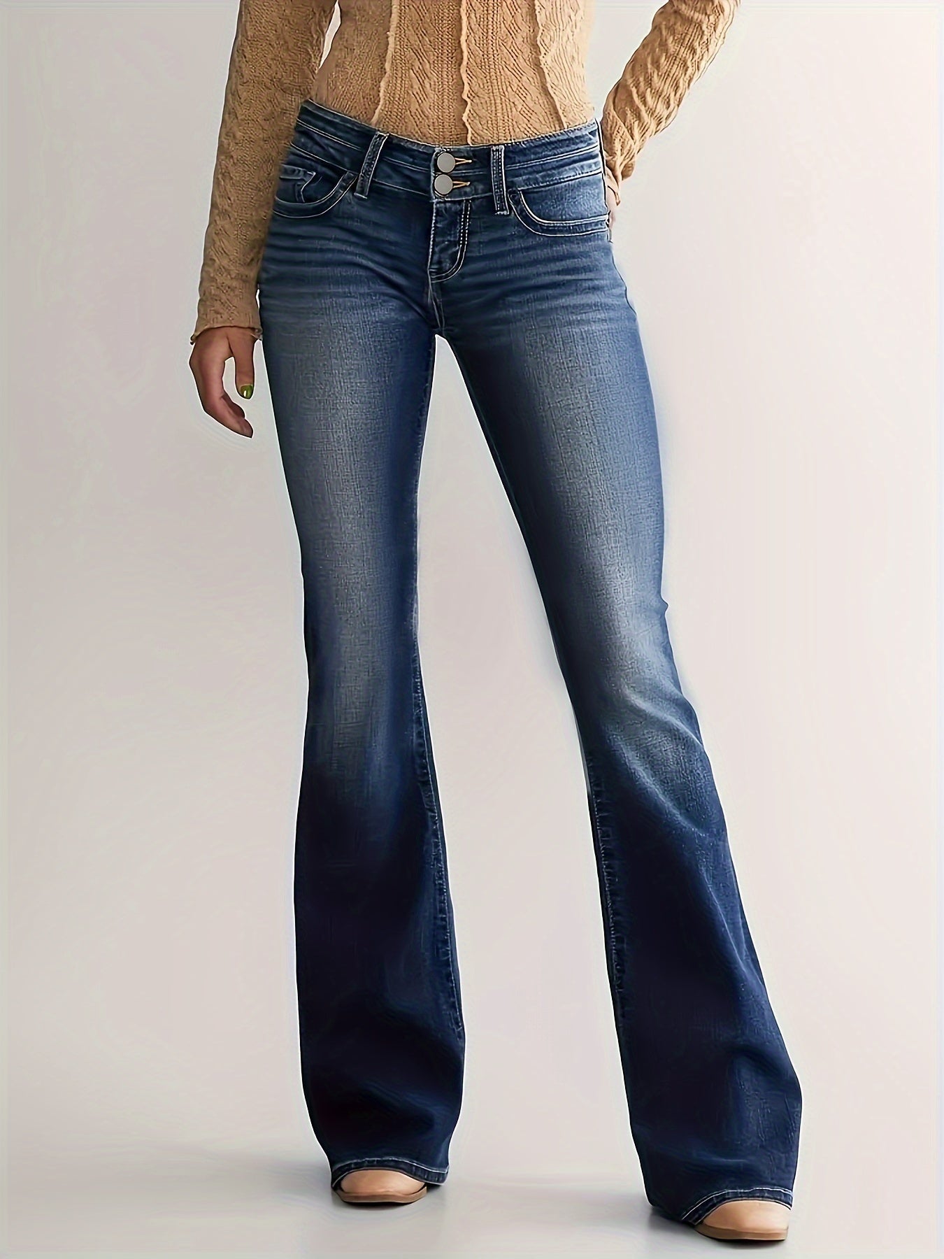 Women’s Low-Rise Flared Jeans – Stretch Denim Bootcut Pants
