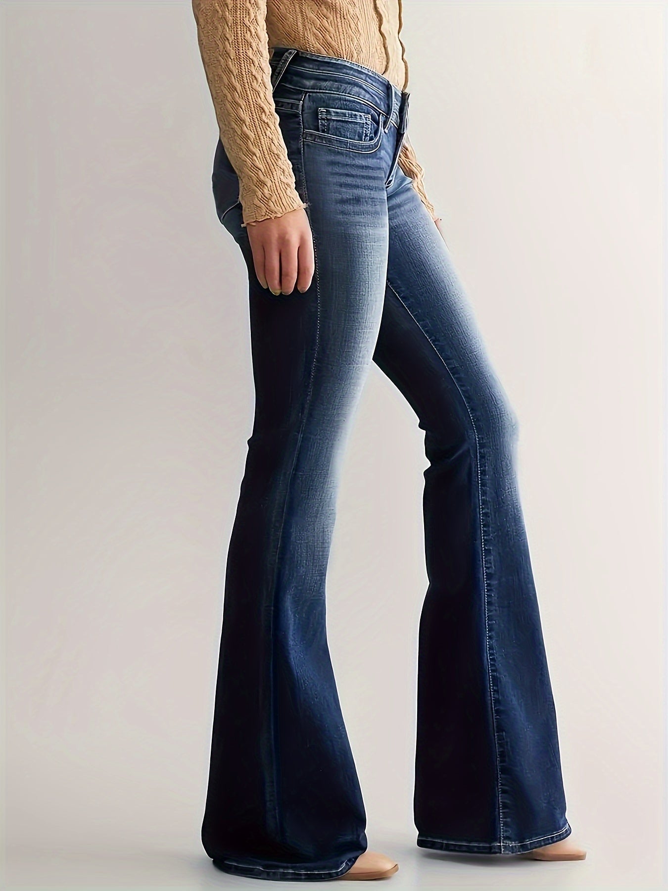 Women’s Low-Rise Flared Jeans – Stretch Denim Bootcut Pants
