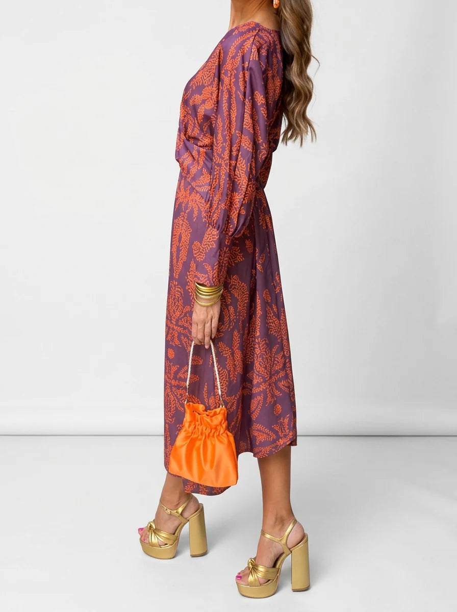 Women’s A-Line Maxi Dress - Long Sleeve V-Neck Twisted Front Dress