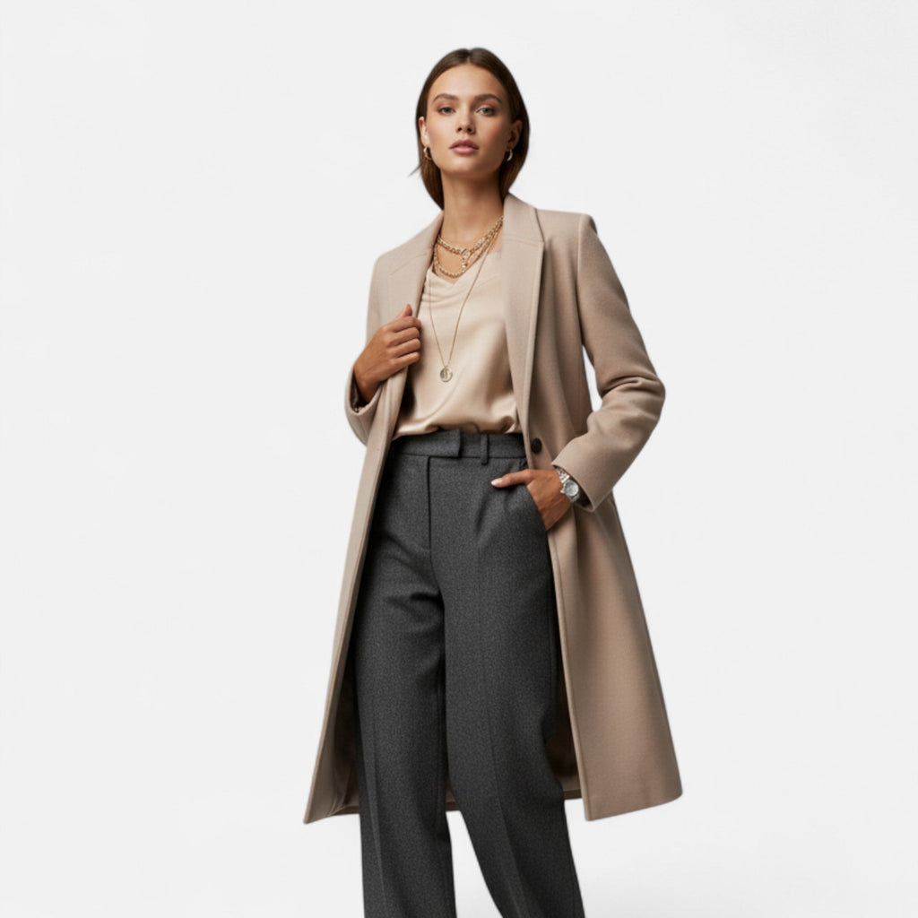 Julia| Women’s Elegant Longline Winter Coat with Lapel Collar