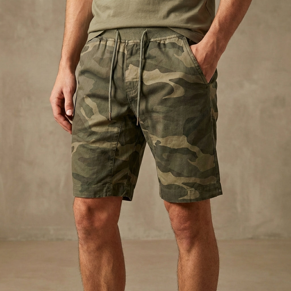 Men’s Camo Cargo Shorts – Knee-Length Adjustable Waist Utility Shorts