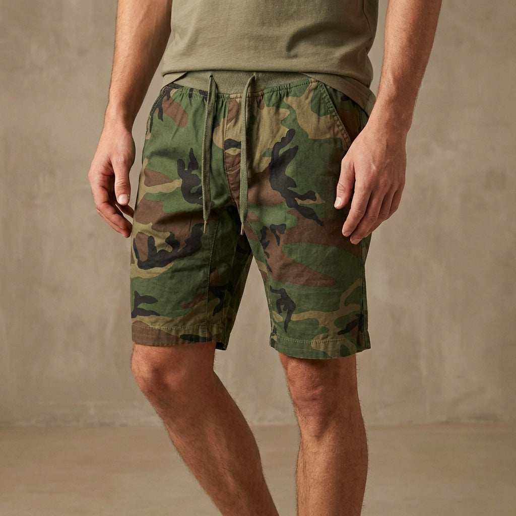 Men’s Camo Cargo Shorts – Knee-Length Adjustable Waist Utility Shorts