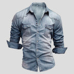 Men’s Vintage Denim Shirt – Long Sleeve Button Down Collar