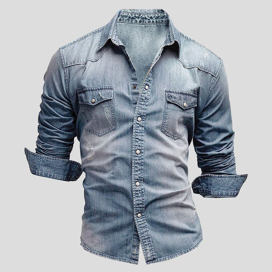 Men’s Vintage Denim Shirt – Long Sleeve Button Down Collar