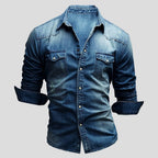 Men’s Vintage Denim Shirt – Long Sleeve Button Down Collar
