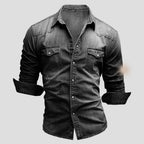 Men’s Vintage Denim Shirt – Long Sleeve Button Down Collar
