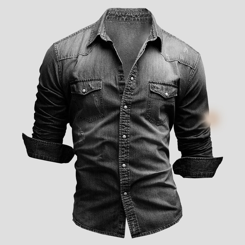 Men’s Vintage Denim Shirt – Long Sleeve Button Down Collar