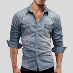 Men’s Vintage Denim Shirt – Long Sleeve Button Down Collar
