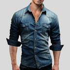 Men’s Vintage Denim Shirt – Long Sleeve Button Down Collar