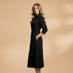 Women's Long-Sleeve Wedding Guest Dress - V-Neck and Bow Pockets Style