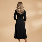 Women's Long-Sleeve Wedding Guest Dress - V-Neck and Bow Pockets Style