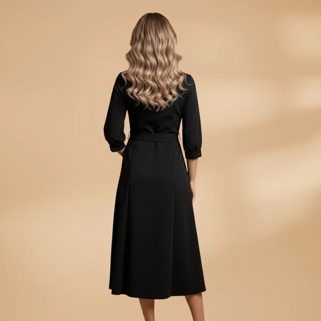 Women's Long-Sleeve Wedding Guest Dress - V-Neck and Bow Pockets Style
