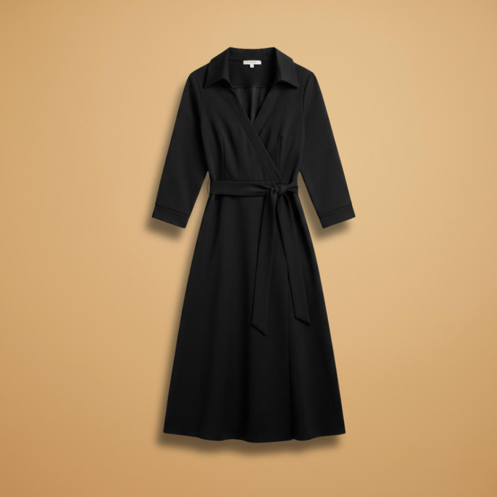 Women's Long-Sleeve Wedding Guest Dress - V-Neck and Bow Pockets Style