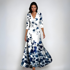 Women’s Printed Floral Dress - Long V-Neck Wrap Maxi Dress
