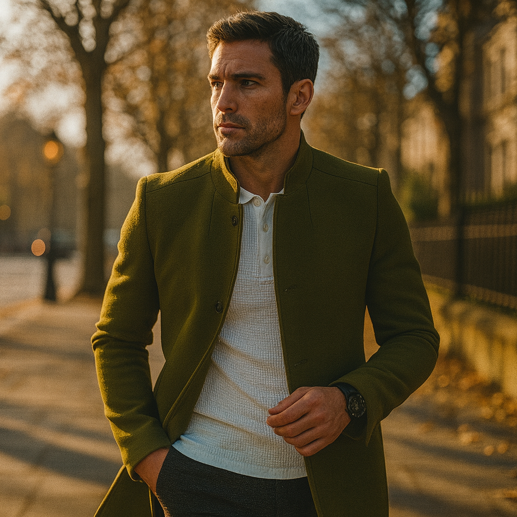 Men’s Faux Wool Overcoat – Button Front Winter Coat