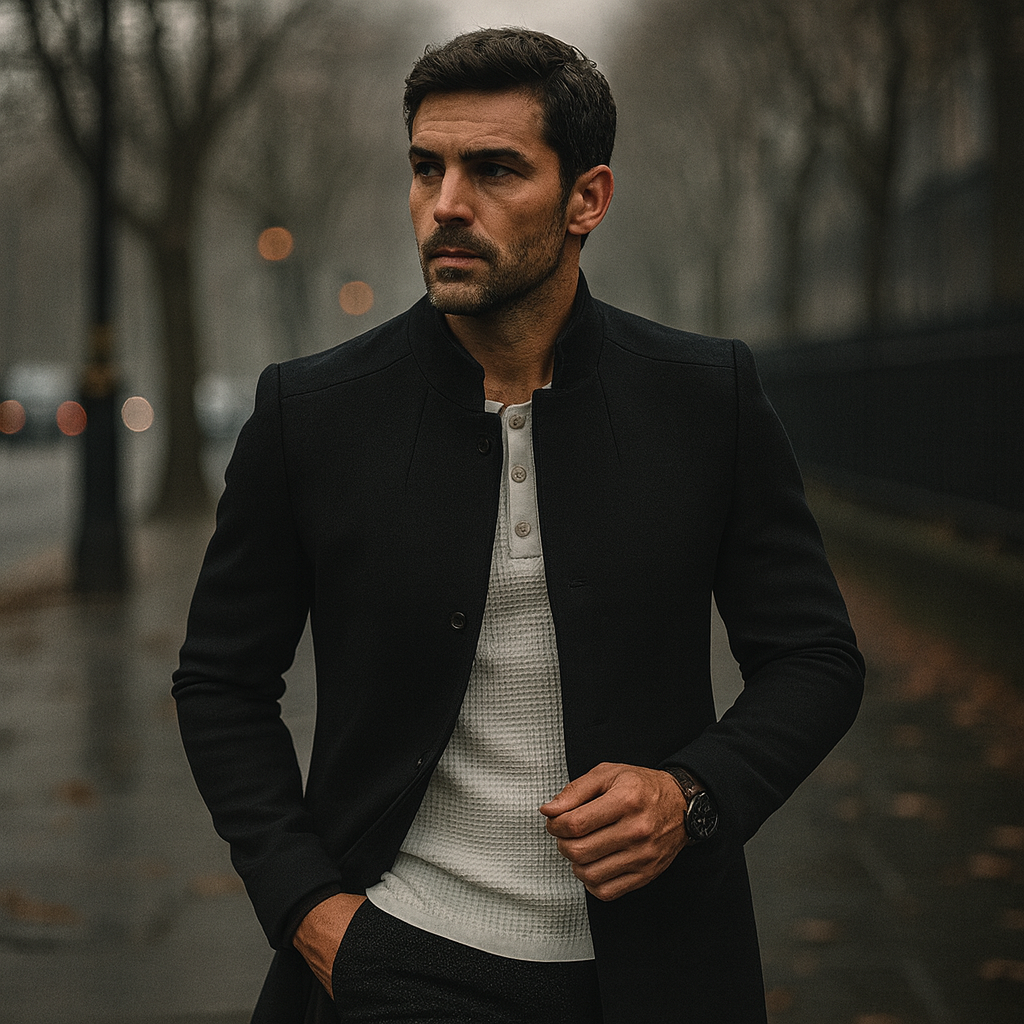 Men’s Faux Wool Overcoat – Button Front Winter Coat