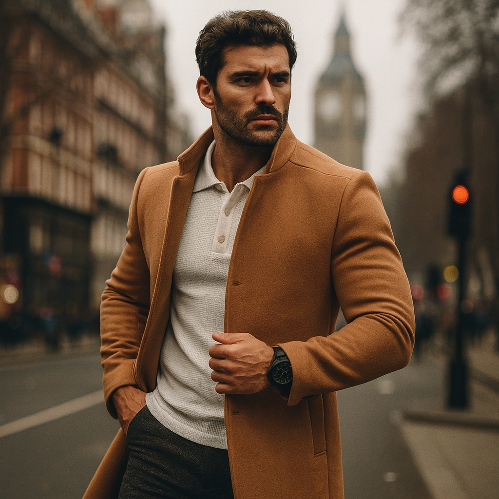 Men’s Faux Wool Overcoat – Button Front Winter Coat