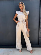Women’s Belted Jumpsuit – Ruffle Sleeve One-Piece Summer Outfit