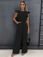 Women’s Belted Jumpsuit – Ruffle Sleeve One-Piece Summer Outfit