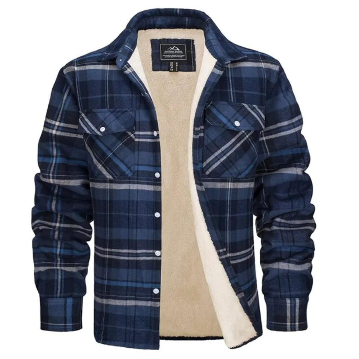 Men’s Sherpa-Lined Plaid Button-Down Jacket