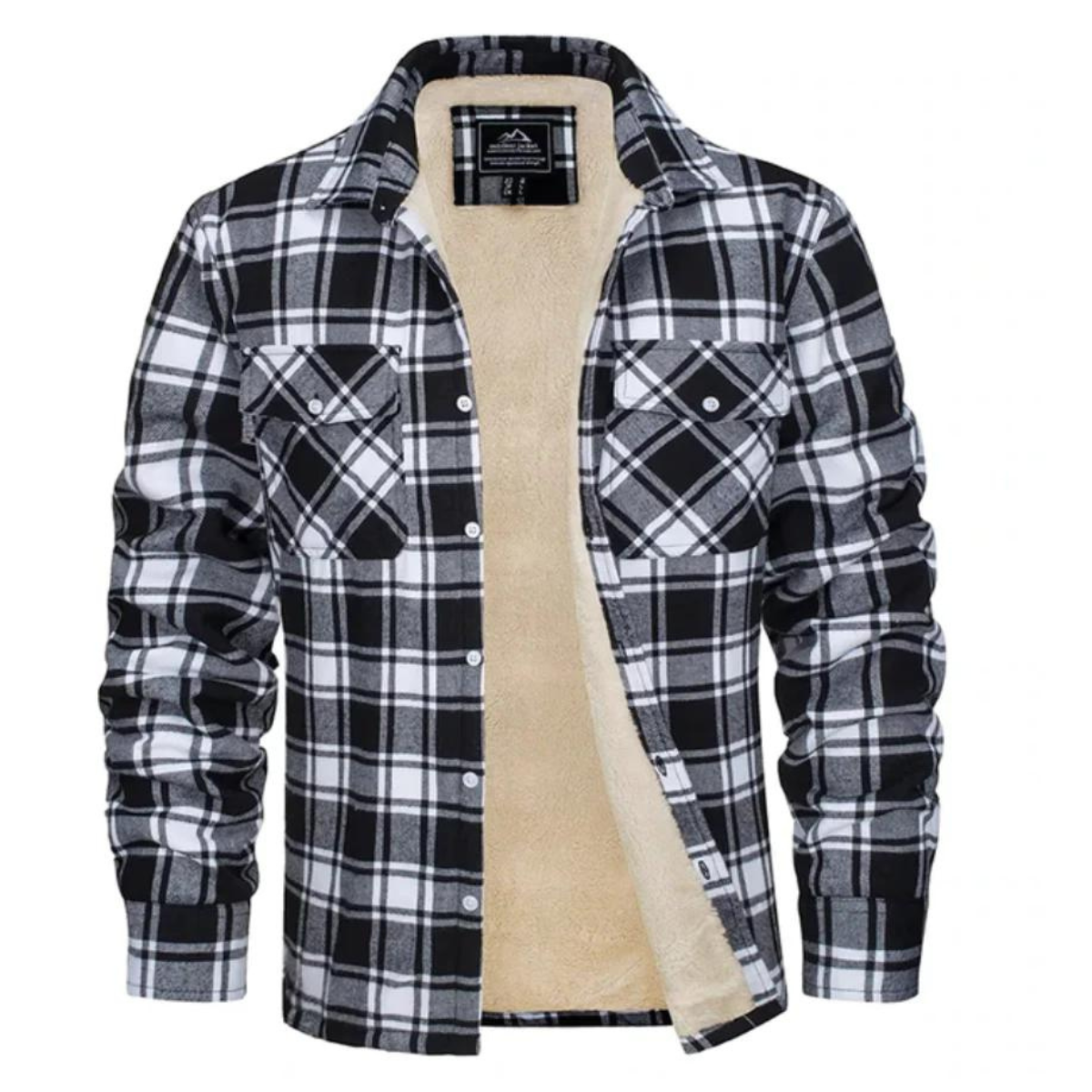 Men’s Sherpa-Lined Plaid Button-Down Jacket