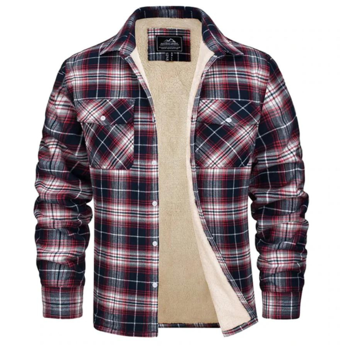 Men’s Sherpa-Lined Plaid Button-Down Jacket