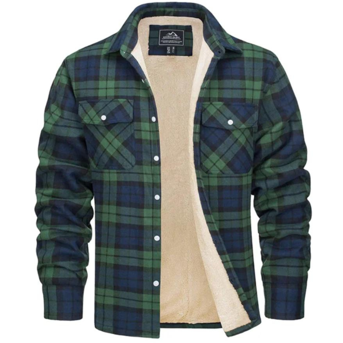 Men’s Sherpa-Lined Plaid Button-Down Jacket