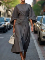 Women’s Formal Midi Dress – Long Lantern Sleeve Design