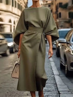 Women’s Formal Midi Dress – Long Lantern Sleeve Design