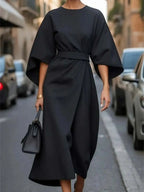 Women’s Formal Midi Dress – Long Lantern Sleeve Design