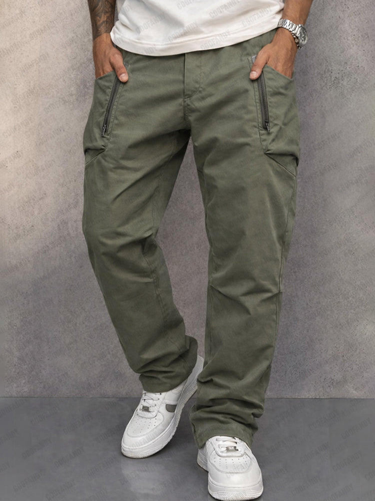Men's Cargo Pants - Zippered Pockets Cotton Pants