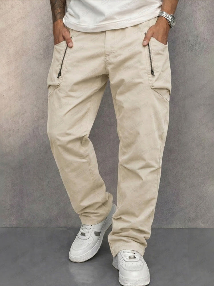 Men's Cargo Pants - Zippered Pockets Cotton Pants