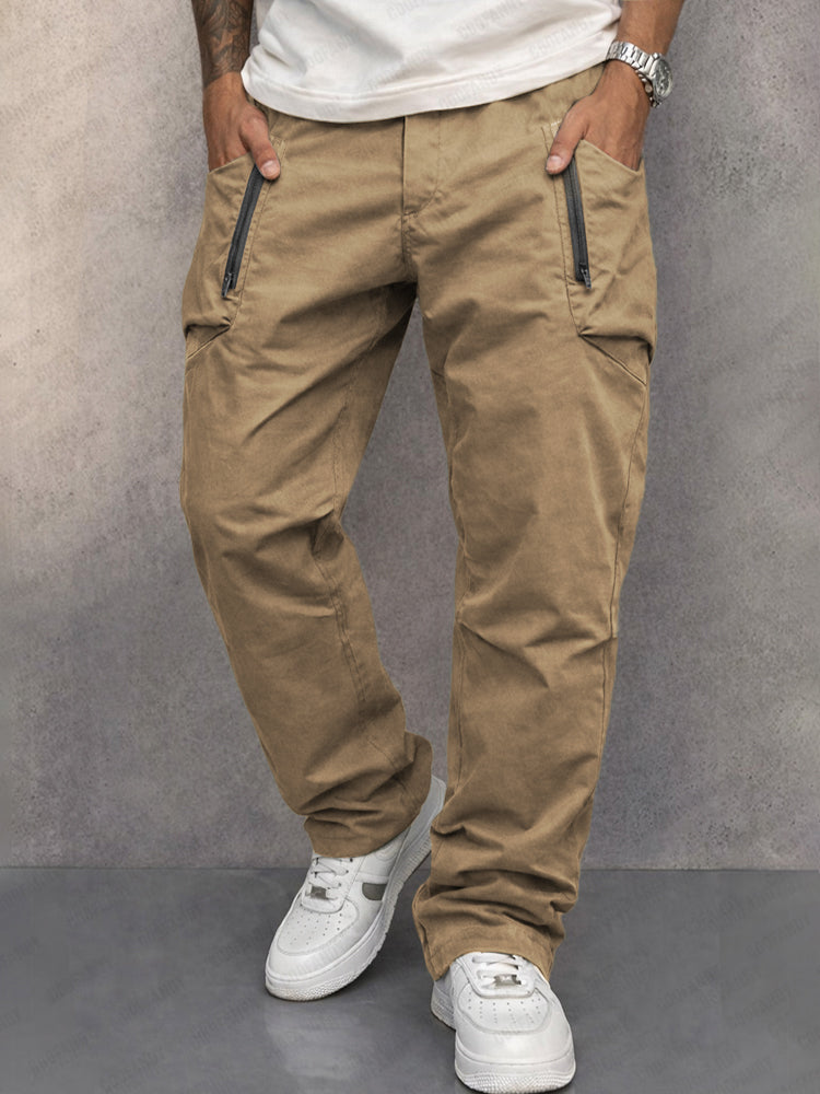 Men's Cargo Pants - Zippered Pockets Cotton Pants