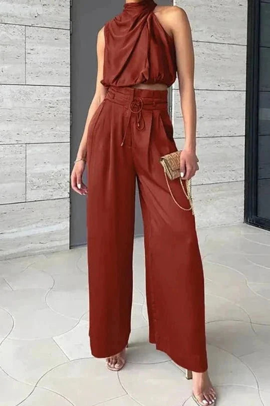 Women’s Two-Piece Summer Set – Sleeveless Top & Wide Leg Pants
