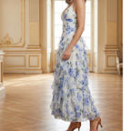 Women's Sleeveless Wedding Guest Dress - Floral Pattern Maxi Style